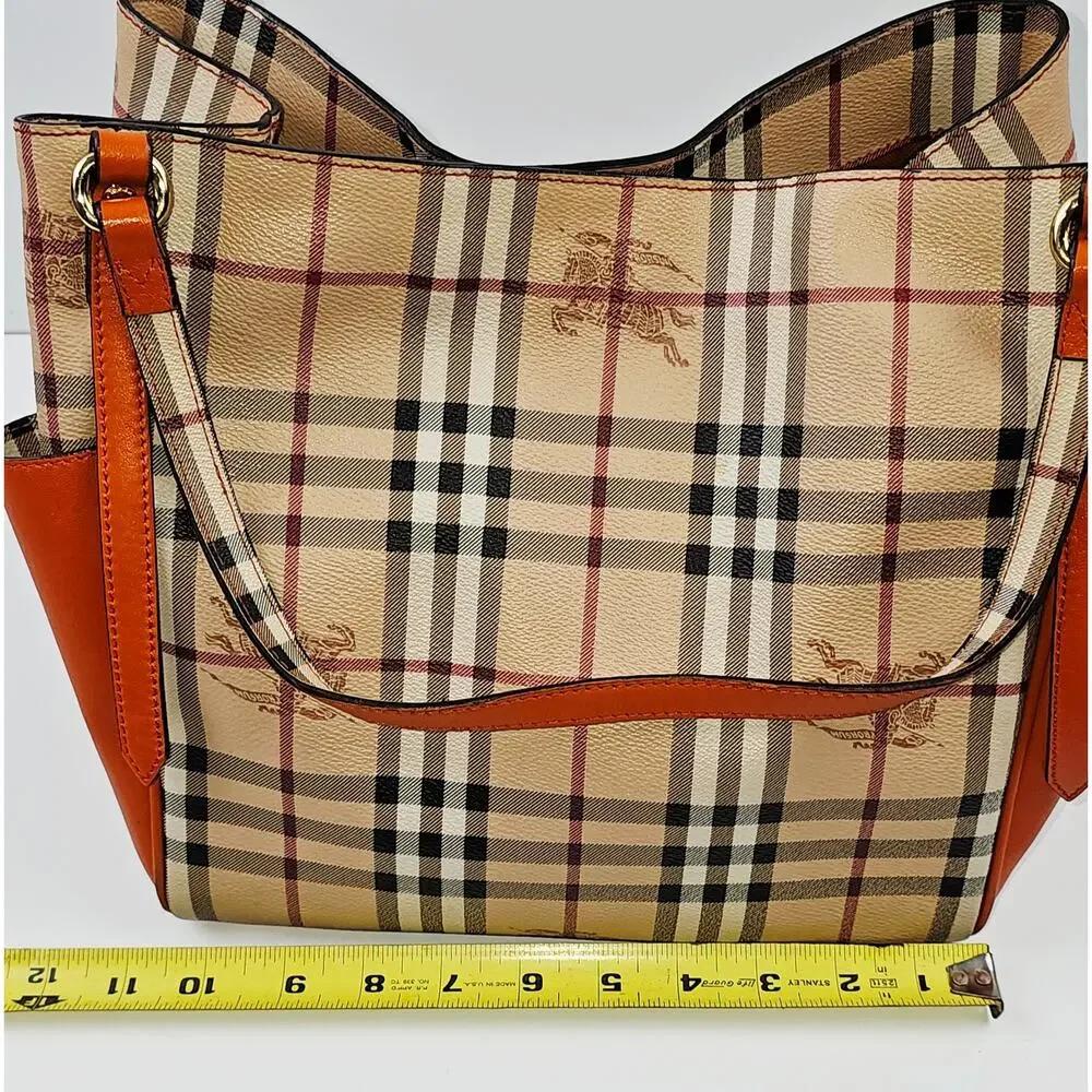 Burberry Orange Leather Haymarket Check Coated Canvas Canterbury Tote Bag - Picture 8 of 16